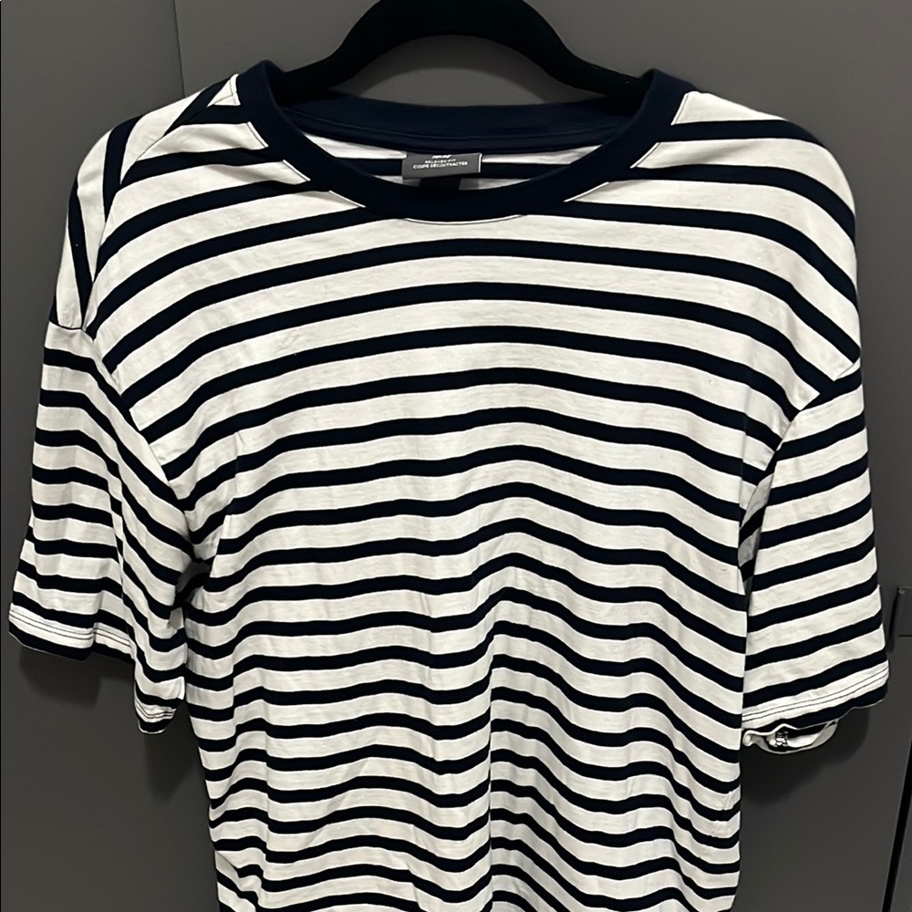 H&M Blue and White Striped Short Sleeve Tee